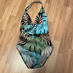 Speedo Swimsuit‎ Women 6 One Piece Halter Padded Floral Tropical Hawaiian EUC